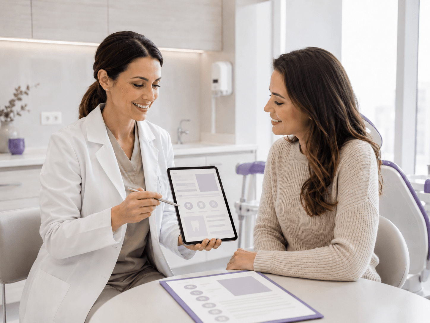 A dentist explaining a treatment plan to a patient